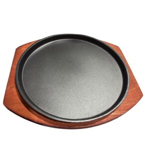 Plato Hierro Fundido 23cm Base Madera Oscura