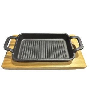 Plancha Rectangular de Hierro Fundido 22 x 14 cm con Base de Madera